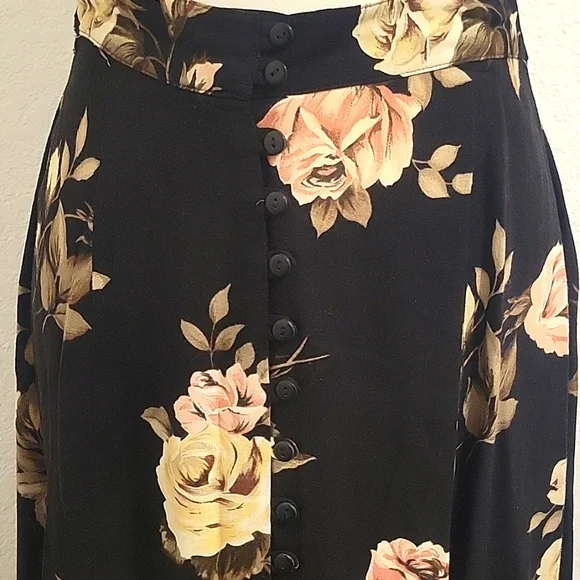Express Vintage 90s Medium Grunge Cottagecore Midi Button Floral Skirt Roses - Picture 3 of 8